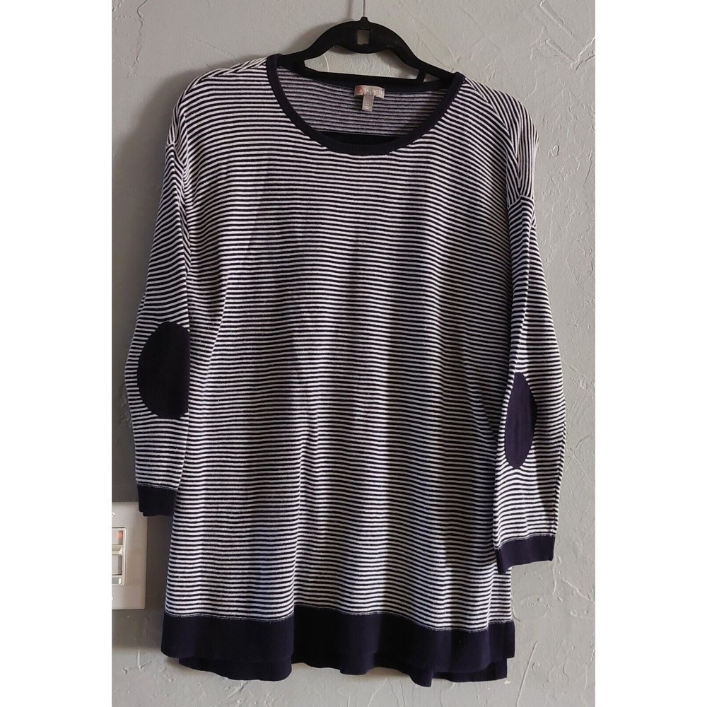 Talbots  Sweater  Women Size L,striped, Blue ,white, 3/4 Sleeve, Spandex